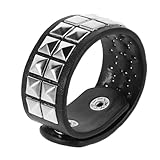 WATIIFUFU Pulsera Punk Unisex de Cuero Sintético Ajustable Tachuelas Dobles, Brazalete Envolvente Vintage para Fiesta Halloween y Estilo Gótico Masculino y Femenino