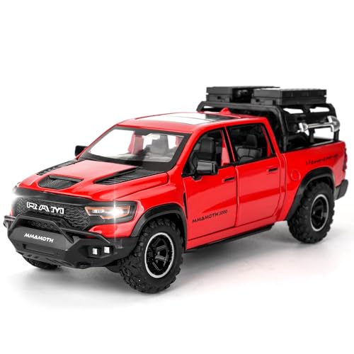 TGRCM-CZ Dodge Ram Mammoth Pick-Up Truck Modell Auto, Zink Legierung Pull Back Spielzeugauto mit Ton und Licht für Kinder Jungen Mädchen Geschenk (rot)