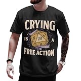 Crying Free Action Shirt for Men - Roll D20 Side Quests Shirts - Dungeon Side Quests Tshirt - RPG Graphic Tee - Dide 20 Roll for Concentration Game Tshirts Men - Gamer Men Gifts (Black-S)