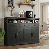 51' Black Buffet Sideboard Cabinet with Storage, Farmhouse Kitchen Storage Pantry Cabinet with Drawers, Wood Cupboard Hutch, Coffee Bar Station Table for Kitchen, Living Room, Dining Room