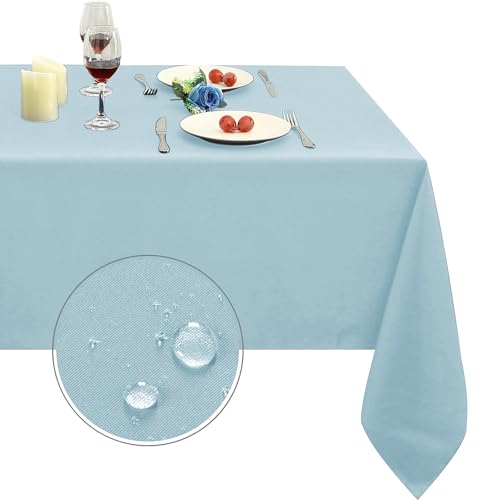 Image of Obstal Dusty Blue Rectangle Table Cloth, 60x120 Inch | Heavy Duty Water Resistance Polyester Tablecloth, Decorative Fabric Table Cover for Outdoor and Indoor Use
