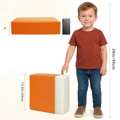 Image of Eiury Booster Seat for Kitchen Chair, Toddler Booster Seat for Dining Table, Waterproof PU Leather Kids Seat Cushion with Adjustable Straps, Non-Slip Bottom, Wipeable Seat Pad,Orange