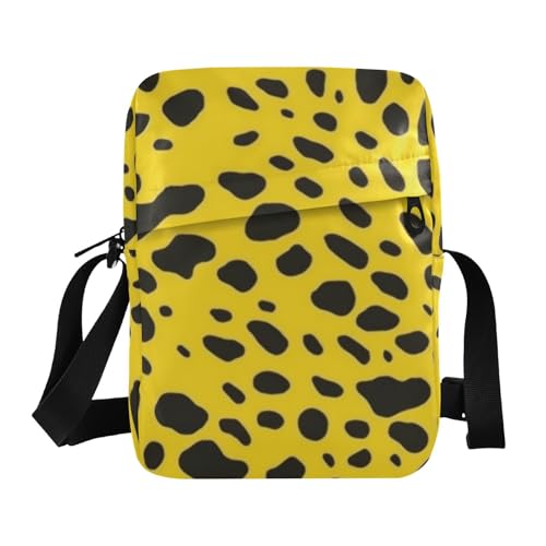 Crossbody Bag Yellow Black Leopard Print, Multiple Pockets Zipper Closure Messenger Bags Pouch with Phone Card Passport Compartment 6.6×9.4×2.5 IN