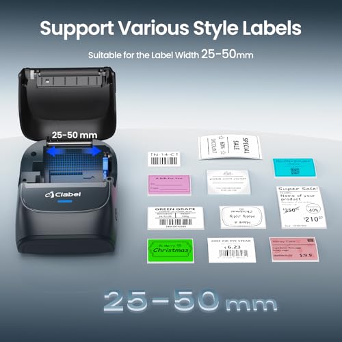 Image of CLABEL Label Maker Machine with Tape, 221B Thermal Bluetooth Label Printer 2 Inch Portable Barcode Inkless Sticker for Small Business, Retail Office,Office, Home, Came with 1 Roll Label (Blue)