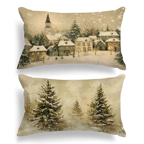 Lanpn 40x60 Weihnachten Kissenbezüge 2 Stück, Warme Farben Haus Wald...