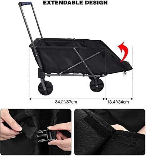 REDCAMP Folding Wagon Cart with Extendable Rear End Heavy Duty, 134L Large Collapsible Utility Wagon Garden Cart with Wheels for Camping Beach Sports Shopping Dog