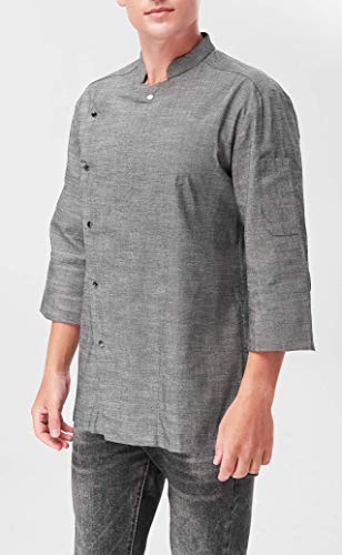 XINFU Men's Chef 3 / 4 Sleeved Korean Cuisine Restaurant Snaps Chef's Work Coat, Gray, Small - Thumbnail 3