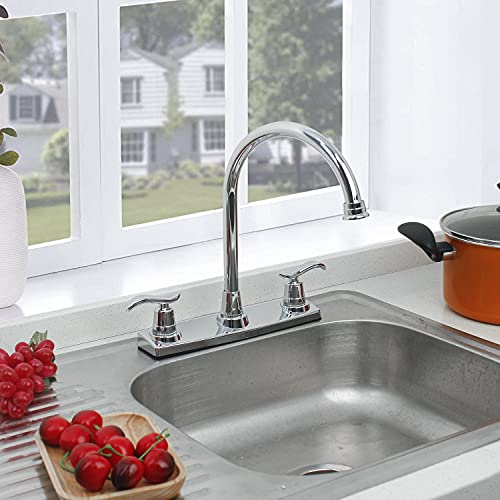 Solvex 2 Handle Kitchen Sink Faucet, High Arc 360 Swivel Stainless Steel Pipe 3 Hole Kitchen Faucet, Commercial Modern Chrome Kitchen Sink Faucet, Us-Sp-80093 #TOP1