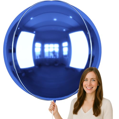 Image of 50 Inch Metallic Navy Blue Round Foil Balloons 3pcs Large Mylar Balloons | Jumbo Giant Helium 4D Ball Balloons for Birthday Party, Graduation, Wedding, Christmas, New Year, Disco Prom Party Decoration
