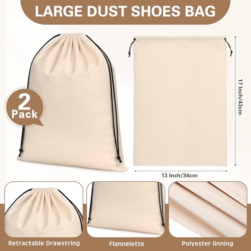 Amylove 2 Pcs Silky Velvet Shoe Bags for Travel Cloth Dust Pouch with Drawstring Closure Beige Shoe Pouch Storage Packing Organizers4
