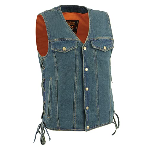 Image of Milwaukee Leather Men's Black Side Lace Denim Vest w /Chest Pockets DM1360