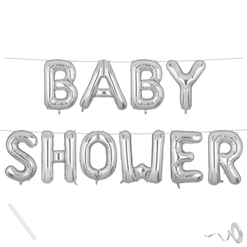 Image of Baby Shower Banner Silver for Home Foil Balloon Decoration Decor Celebration Silver