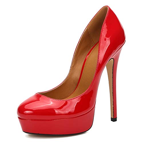 Unisex Men's Women's Flatform High Heels Closed Toe Stiletto Pumps Red EU48 - US 14 Women/12.5 Men