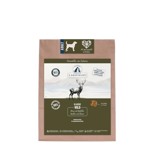 Lakefields Classic Hundefutter trocken | Wild 60% | 1kg | Getreidefreies Trockenfutter für ausgewachsene Hunde | Zutaten in Lebensmittelqualität | Kartoffel, Karotte & Birne | Schonend gebacken