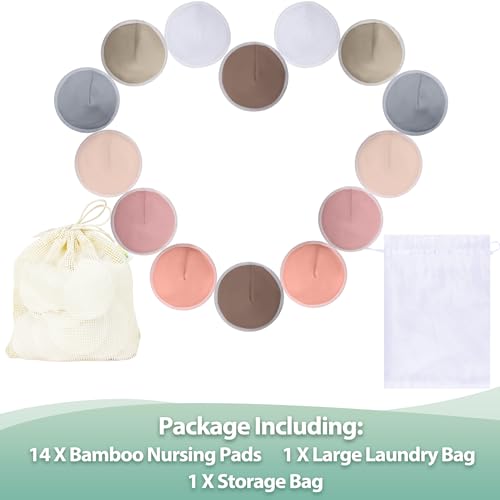 Image of wegreeco Nursing Breast Pads (14 Pack) + Laundry Bag & Travel Storage Bag, 4.7 inch - Washable & Reusable Breastfeeding Nursing Pads (Mild, Large, Contoured Shape)