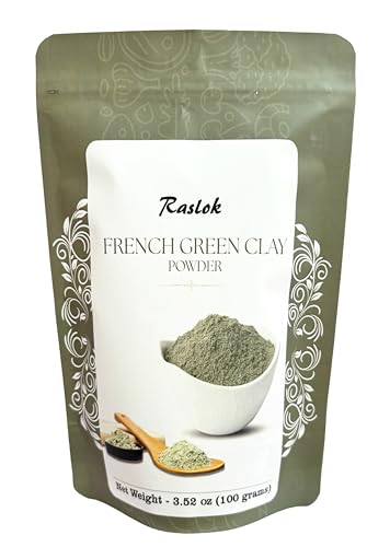 Raslok French Green Clay | Montrmorillonite Clay | Facial Cleanser | Face Mask (3.52 Ounces)