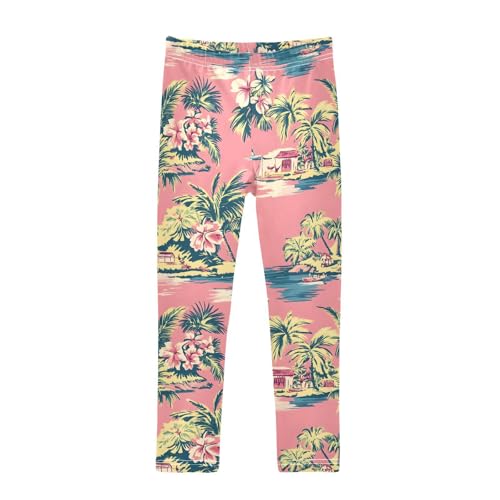 Summer Island Plam Tree Girls Leggings Soft Stretch Workout Yoga Dance Pants for Kids Casual Tights