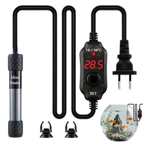 HIULLEN Calentador mini para acuario, 25 W, con indicador LED, calentador de acuario USB, temperatura ajustable con ventosas para acuarios de 30 L