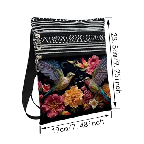 Floral Hummingbird Messenger Bag Small Ethnic Pattern Printed Adjustable Strap Crossbody Zipper Bag Floral Hummingbird Phone Bag Wallet Cute Shoulder Handbag for Women Friends -22