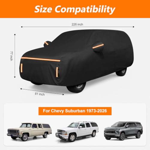 Image of Car Cover for Chevy Suburban 1973-2026, Waterproof PEVA and Cotton Cover Outdoor Full Car Covers with Zipper Windproof Heavy Duty All Weather with Wind, Sun, UV and Dust Protection