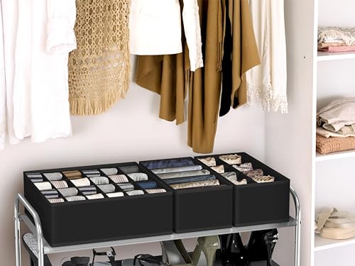 Image of Simple Houseware Closet Underwear Organizer Drawer Divider Assorted 7 Pieces, Black
