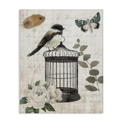 Vintage Bird Cage Butterfly, 24 x 30 Inch Canvas Wall Art