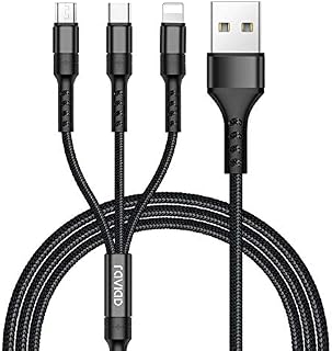 RAVIAD Multi Charger Cable, 1.2m Nylon Braided 3 in 1 Multiple Charging Cable with Micro USB Type C Multi Charger Connector for Android Samsung, Nokia, LG, Kindle