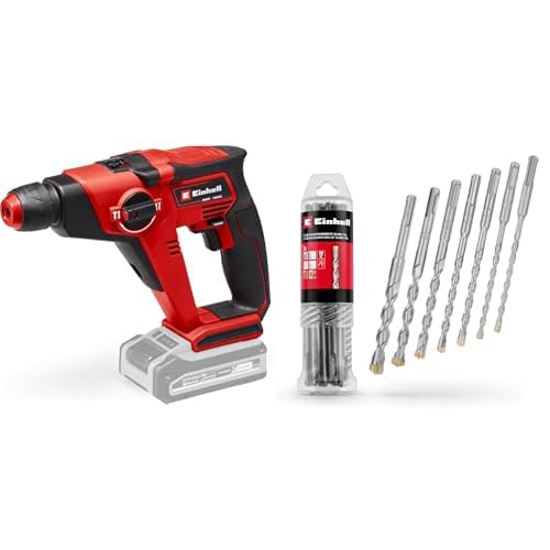 Einhell Martillo perforador con batería TE-HD 18/12 Li - Solo Power X-Change (iones de litio, 18 V, al adaptador de brocas en el envío, 1.3 Joule, SDS +, 12 mm en hormigón)+ Juego de 7 brocas