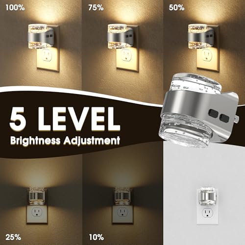 Image of Briignite LED Night Light Plug into Wall[2 Pack], Dimmable Night Light with Bubble Design 3000K Warm & 5 Brightness Levels, Dusk to Dawn Sensor Nightlights for Nursery, Hallway, Bathroom, Kids Room