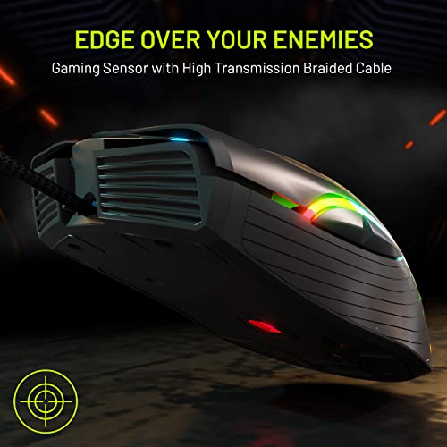 Image of archer Tech lab Recurve 200 Rubber Oil Finish Wired Gaming Mouse,Adjustable 12800 Dpi&7 Buttons,13 Color Breathing RGB,Gaming Sensor with 1000Hz Polling Rate,Compatible with Pc /Mac - Black