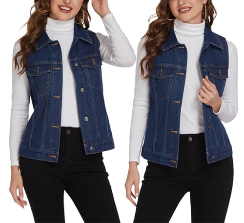 Gilet en jean sans manches femme veste en denim décontractée à poches