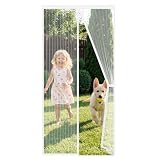 Auxmir Mosquitera Puerta Magnética, 90x210CM Ensanchada y Engrosada Cortina Mosquitera Exterior Antimosquitos Imantada Cierre Automático Malla Imanes de Poliéster Imanes, Blanco