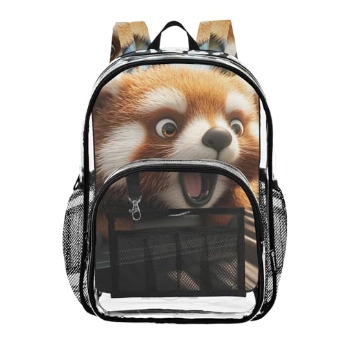 Red Panda Funny Clear Backpack, PVC Transparent Bag with Large Capacity for Boys, Girls, Men, Women, See Through Bookbag for School Work College Travel