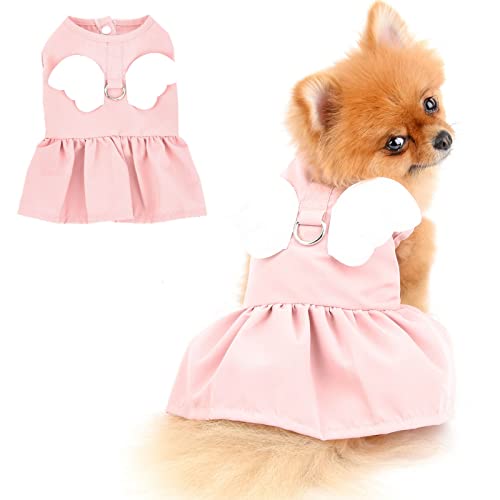PADEFUL Dog Dress Harness and Leash Set for Small Dogs Girl Cute Angle Wing Puppy Vest Harnesses Cat Princess Dresses Summer Doggie Skirt Sundress Chihuahua Yorkie Clothes, Pink, S