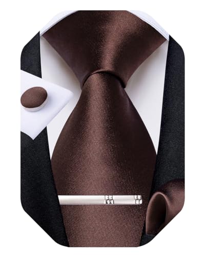 Image of DiBanGu Mens Silk Necktie Solid Color Tie and Pocket Square Cufflink Tie Clip Set Woven Plain Ties for Men Wedding Party