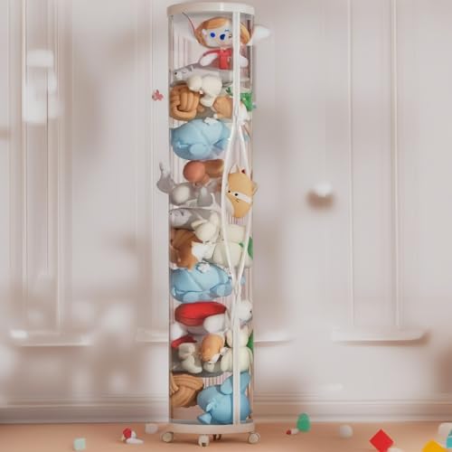 Stuffed Animal Storage Tube,Stuff Animal Organizer,Stuffed Animal Zoo Storage,Transparent Bucket with Zipper for Kids Toy Organizer,59