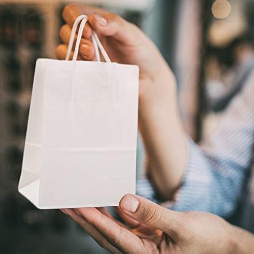 AukCherie Paper Gift Bags with Handles Medium Bulk Kraft Paper Bags for Transporting Takeaway Items and Wedding, Birthday, Party Supplies and Gifts (White -10pc)