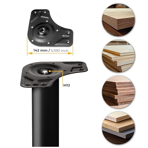 Emuca - Gambe Regolabili Per Tavolo Ø60X830Mm, Kit Di 4 Piedi Per Tavolo In Acciaio, Altezza Regolabile 830-850Mm, Nero - 6