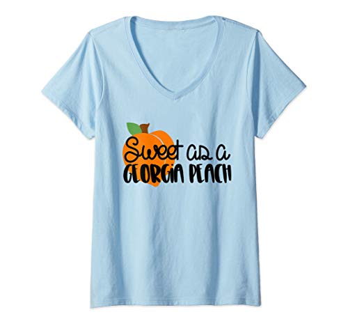 Womens Sweet as a Georgia Peach t shirt with bright peach V-Neck T-Shirt