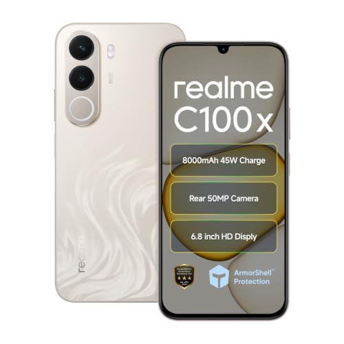 Image of realme C100X Smartphone 8000mAh Titan Battery 45W Fast Charge 6.8 inch 120Hz Display 4GB RAM 64GB ROM IP64 Waterproof 50MP Rear Camera Support Bluetooth WiFi GPS Golden Coast