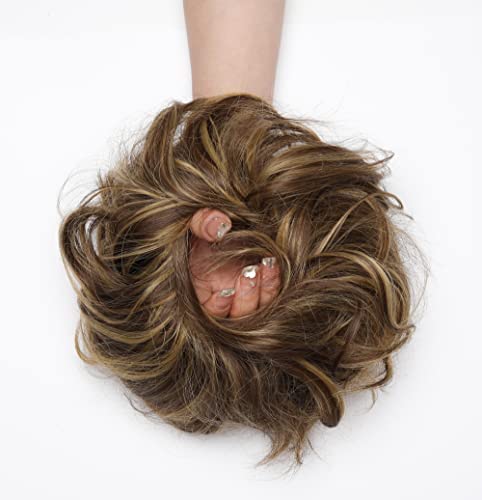 Juvabun Messy Bun Hair Piece - Mix Walnut | Hair Pieces For Women & Men| Messy Bun Hair Piece Synthetic Hair | Everyday Wear | Washable & Realistic| Synthetic Hair Bun Scrunchie | Mix Walnut- 9H19 #TOP4