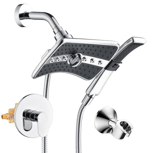 Image of BRIGHT SHOWERS Dual Shower Head System with Handheld and Rainfall Shower, Shower Faucet Set with Valve and Trim Kit, Includes 79-Inch Stainless Steel Hose, Chrome