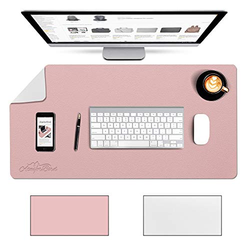 AtailorBird Doble Cara Alfombrilla de Escritorio,Impermeable Cuero PU Estera del Escritorio,Alfombrillas de Ratón 800x400x2mm Grande Alfombrilla Mesa la Oficina y el Hogar(Rosa-Plata)
