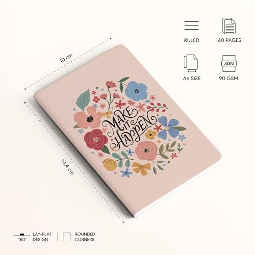Image of FACTOR NOTES A6 Notebook (Make It Happen) | Ruled, 160 Pages, 90 GSM Thick Paper | Cute Aesthetic Notebook for Women