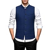 Coupe : ourlet doux, col rond Generisch Gilet de costume pour homme - Col montant - Design traditionnel - Gilet de mariage - Couleur unie - Coupe ajustée - Vintage - Gilet d\'hiver formel, bleu marine, M