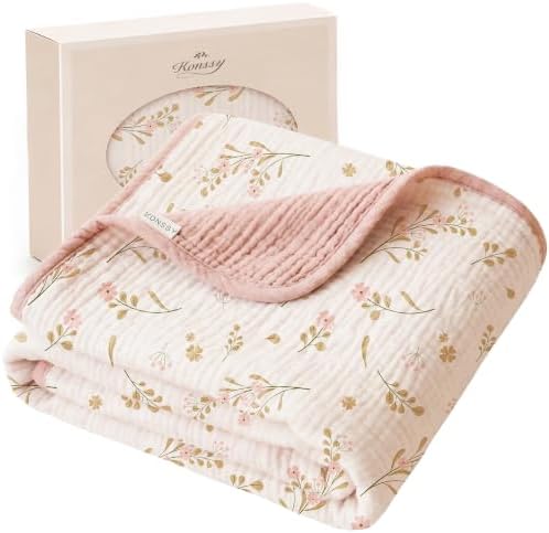 Konssy 100% Cotton Muslin Baby Blanket for Girls Boys, 40"x36"