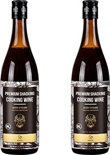 Soeos Shaoxing Wine, Shaoxing Rice Wine, Chinese Cooking Wine, Rice Cooking Wine, Shaoxing Wine Chinese Cooking Wine, Shaohsing Wine, Shao Hsing Rice Wine, 21.64 fl oz (640 ml), 2 Packs, Premium 5 Year Aged Cooking Wine