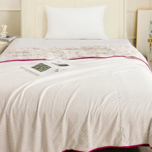 Image of Story@Home Dohar Single Bed 100% Cotton AC Blanket for Summer | 144x220CM, 150GSM Ac Comforter and AC Blanket for Summer | Baby Pink & White Geometric Reversible Duvet Quilt All-Season Blanket