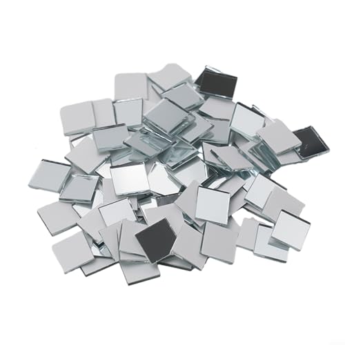 HEIBTENY Pack of 100 Self-Adhesive Mirror Mosaic Tiles, 10 x 10 mm, DIY Disco Ball Glass Mirror Stickers, Self-Adhesive Wall Stickers (Silver)