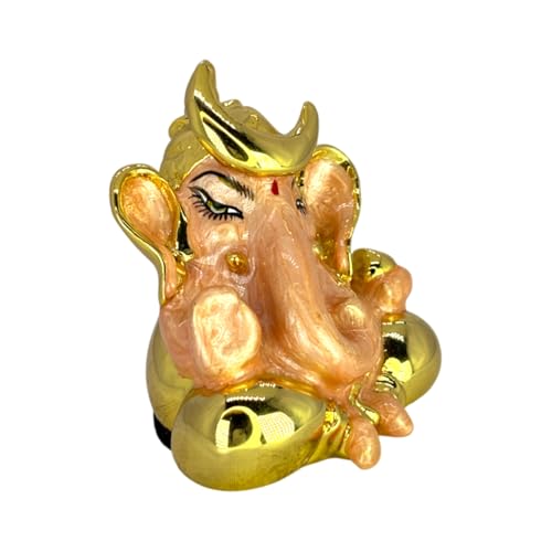 Image of Pearl Orange Chanda Ganesha | Gold Plated Ganpati Idol for Car Dashboard & Home,Pooja Room, Travel, Study Table | Blessings & Prosperity | Ganesha Murti | Height 2.5 Inch